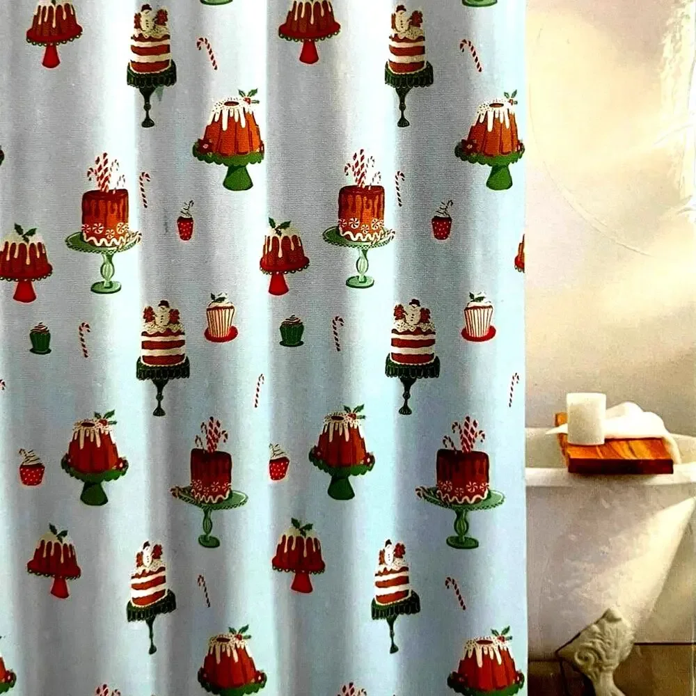Cupcakes & Cashmere Christmas Shower Curtain Gingerbread Cake Candy Cane New